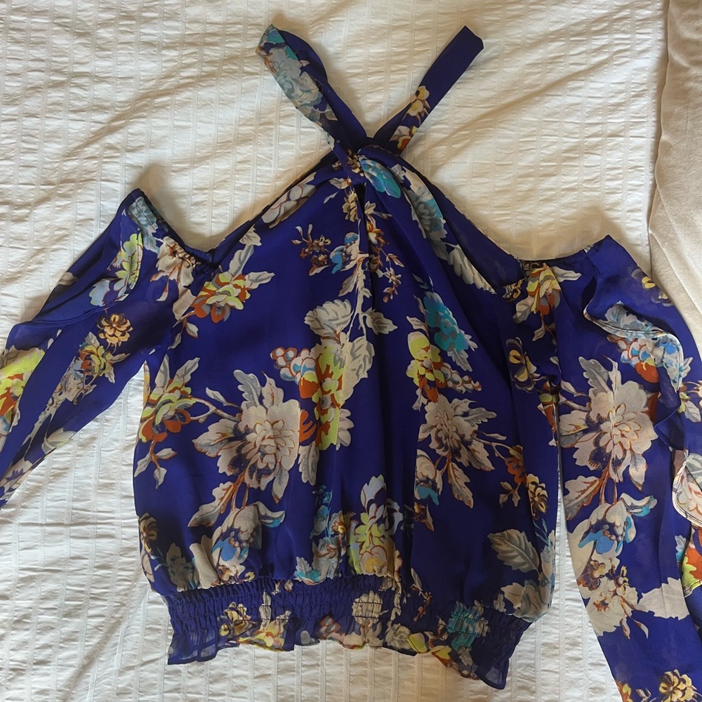 GUESS Blue Floral off the shoulder blouse